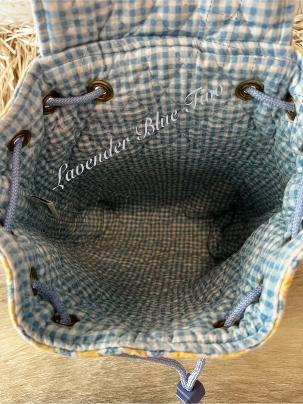 Vintage VERA BRADLEY Elizabeth 1997 Flap Drawstring Backpack Yellow Blue Indiana - Picture 13 of 16